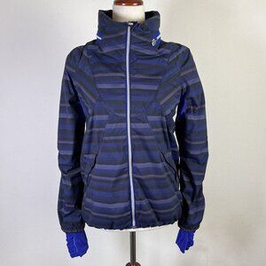 Lululemon Run Hustle Zip Jacket Women's 4 Blue Purple Striped Ruched Back Hooded